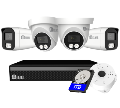 Caméra de surveillance Elder 4K Spotlight, trousse de surveillance DVR 4 caméras à installer soi-même 1 To et vision nocturne couleur, système de caméras de sécurité résidentielle