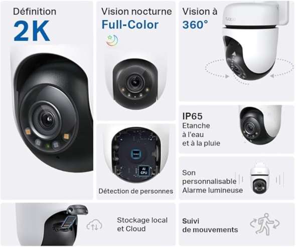 Tapo C510W 2K Caméra de Surveillance WiFi extérieur 360°, Vision Nocturne Couleur, Détection de Personne et Suivi de Mouvement, Étanche IP65, Alarme sonore Personnalisable – Image 2