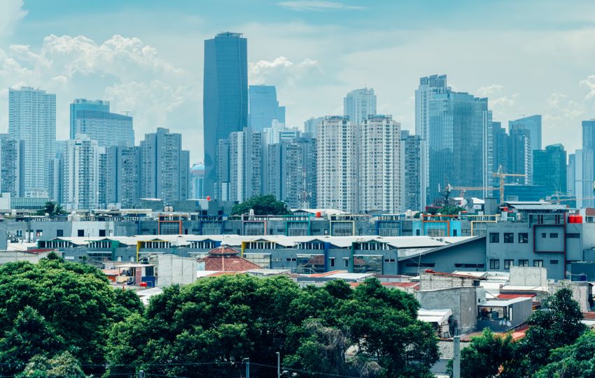 Beautiful view of the Jakarta skyline featuring modern skyscrapers and urban landscape.