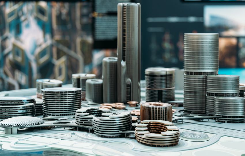 Intricate architectural model showcasing a futuristic modern city with unique building designs.