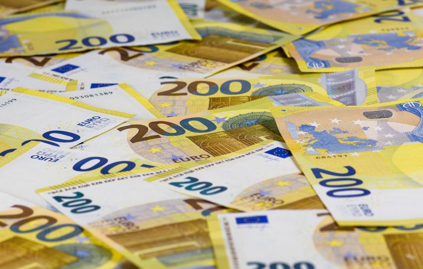 A detailed view of 200 Euro banknotes, ideal for themes of finance, currency, and wealth.