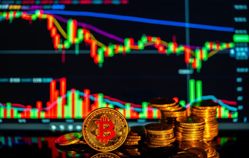 Golden bitcoins with financial growth charts illustrating investment opportunities in cryptocurrency.